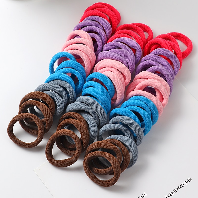 Solid Color Ponytail Holder 50 pcs Set