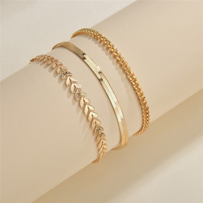 Simple Chain Anklet for Women 3 pcs Set