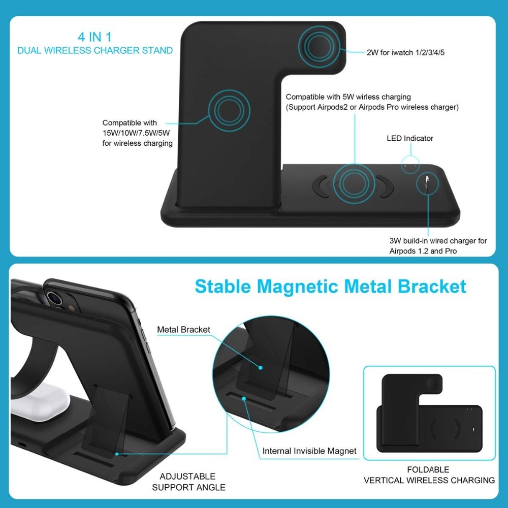 Foldable Fast Wireless Charger Stand For Phone and Watch